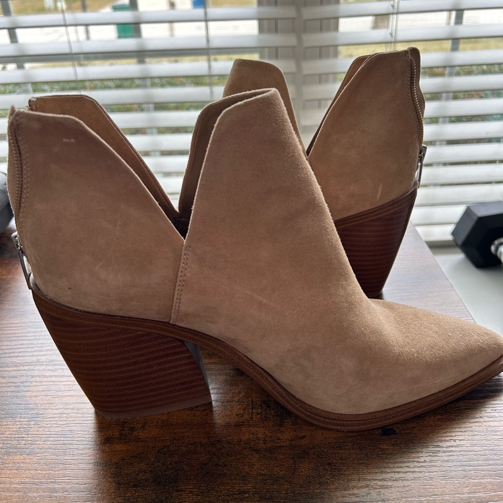Vince camuto tan/cream heeled boots; size 11; $40